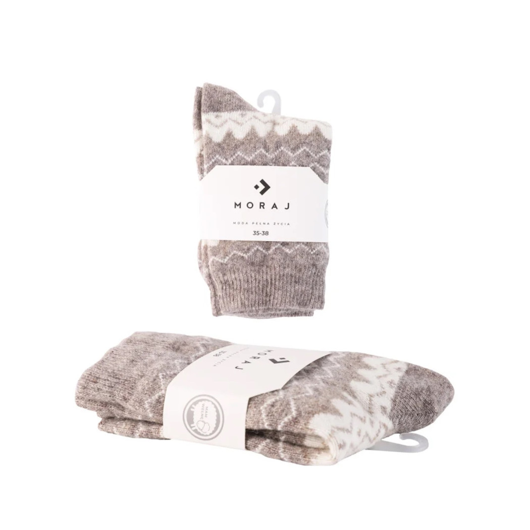 Beżowe Nordyckie Skarpetki z Wełną - 35-38 - Ciepłe Grube Termo - Moraj