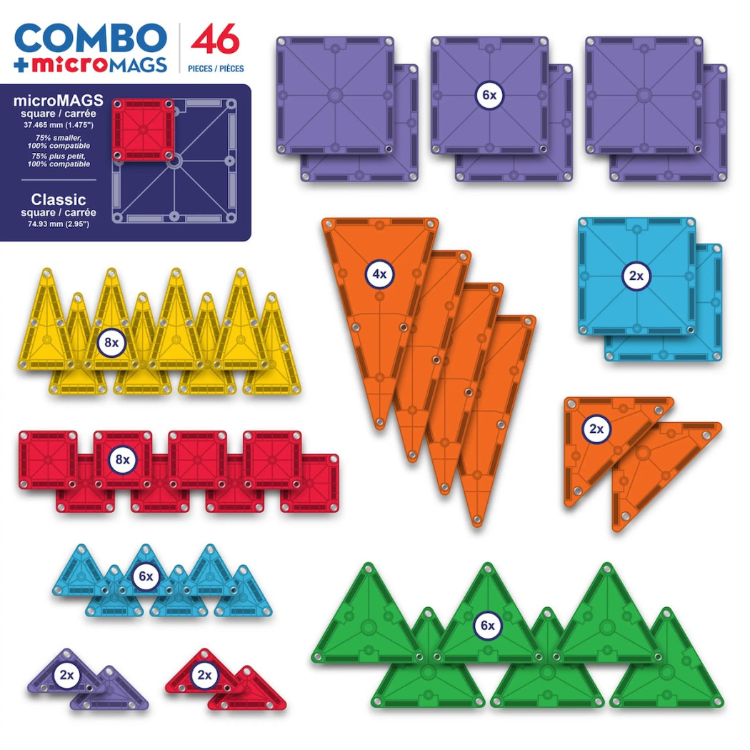 microMAGS 46 Combo - Klocki Magnetyczne 46 elementów - Magna-Tiles
