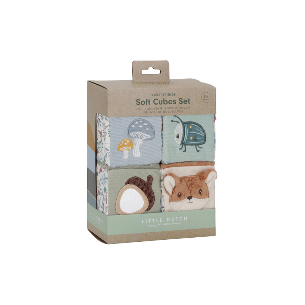 Cztery Miękkie Kostki - Motyw Leśny - Pluszowe Kostki Sensoryczne i Aktywizujące - Forest Firends - Little Dutch
