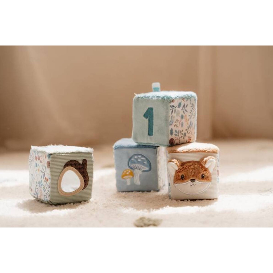 Cztery Miękkie Kostki - Motyw Leśny - Pluszowe Kostki Sensoryczne i Aktywizujące - Forest Firends - Little Dutch
