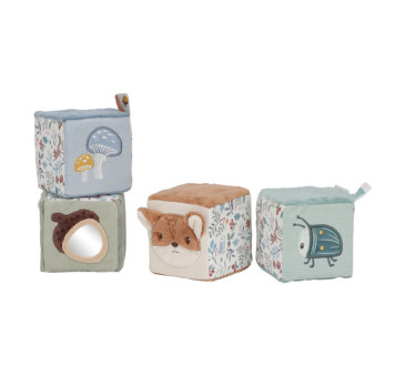 Cztery Miękkie Kostki - Motyw Leśny - Pluszowe Kostki Sensoryczne i Aktywizujące - Forest Firends - Little Dutch