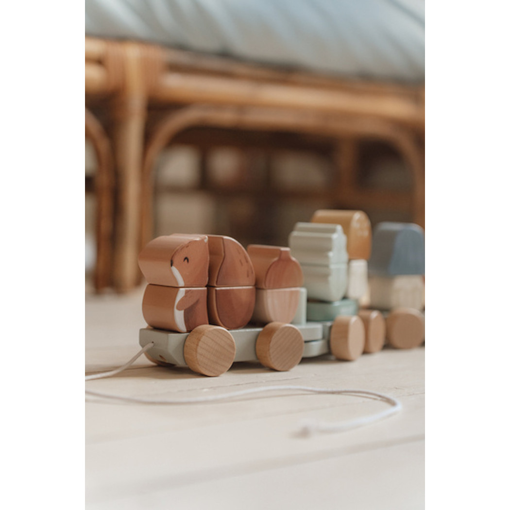 Leśny Pociąg z Wiewiórką - Zabawka do Układania i Ciągnięcia - Układanka - Forest Friends - Little Dutch