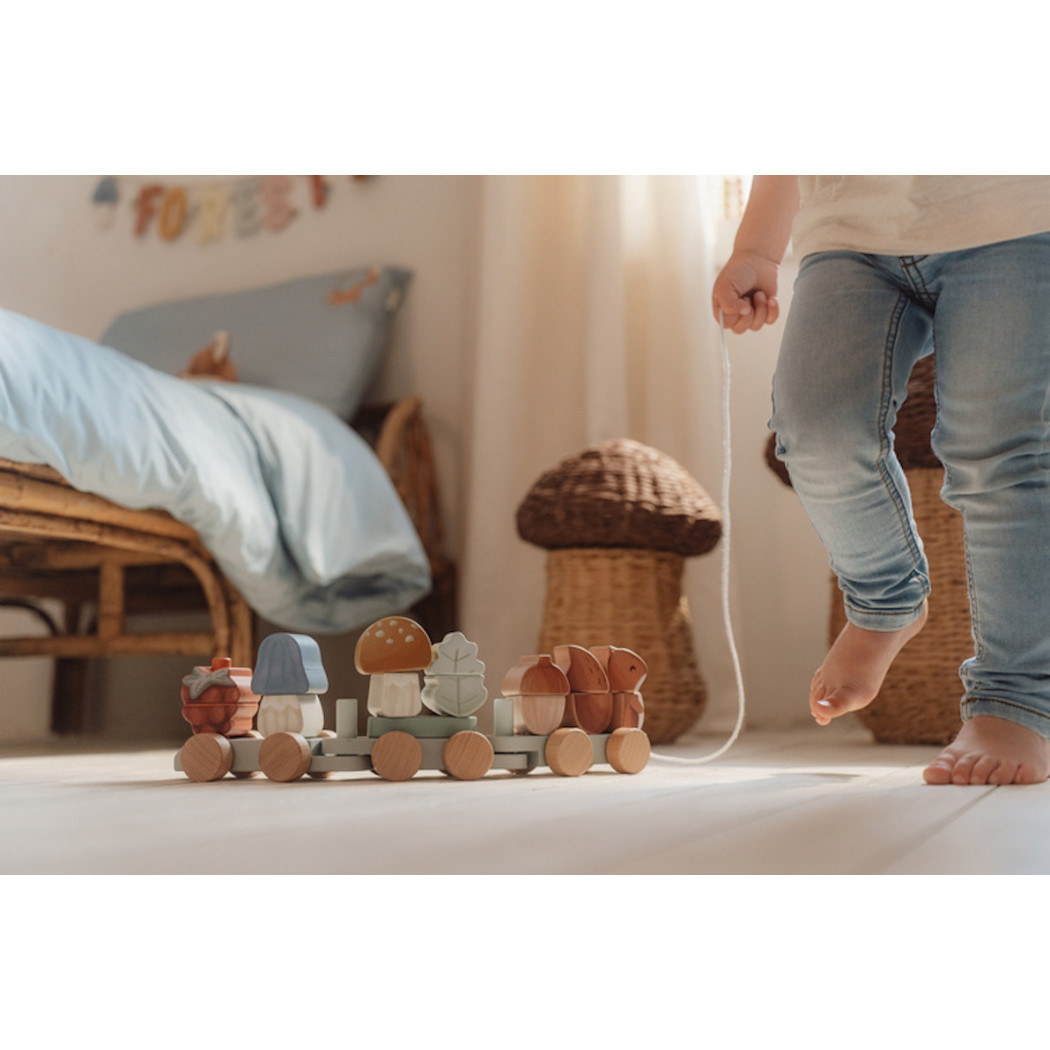 Leśny Pociąg z Wiewiórką - Zabawka do Układania i Ciągnięcia - Układanka - Forest Friends - Little Dutch