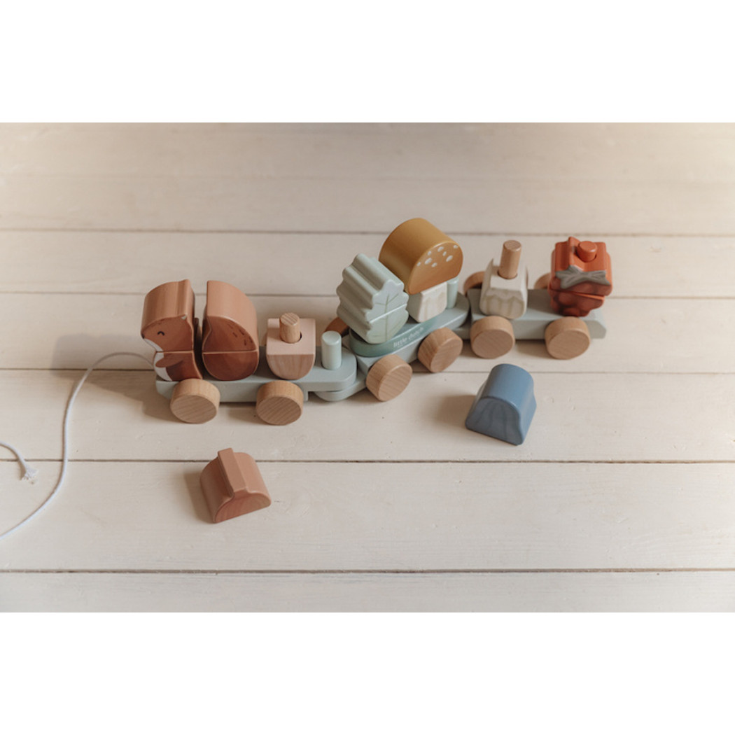 Leśny Pociąg z Wiewiórką - Zabawka do Układania i Ciągnięcia - Układanka - Forest Friends - Little Dutch