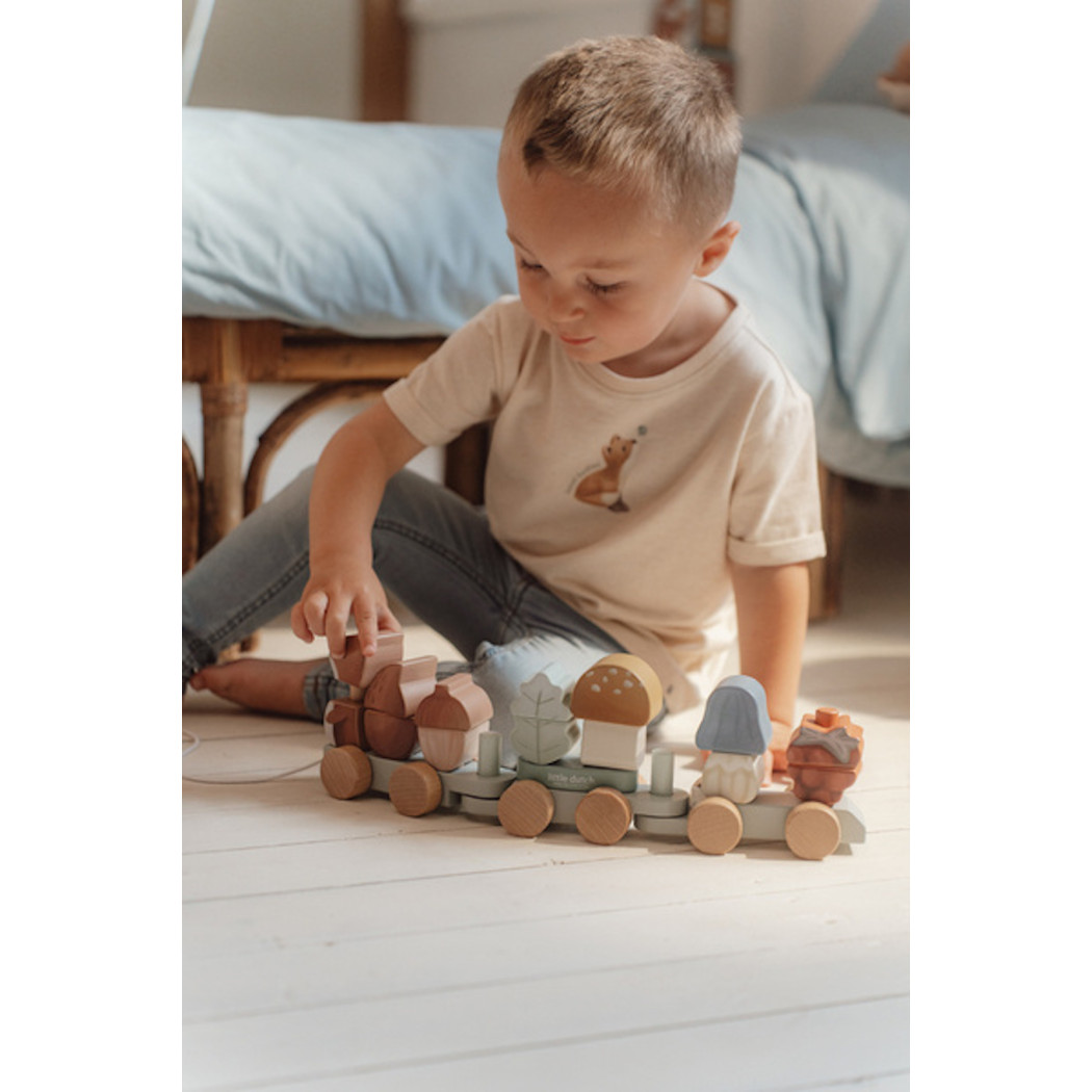 Leśny Pociąg z Wiewiórką - Zabawka do Układania i Ciągnięcia - Układanka - Forest Friends - Little Dutch