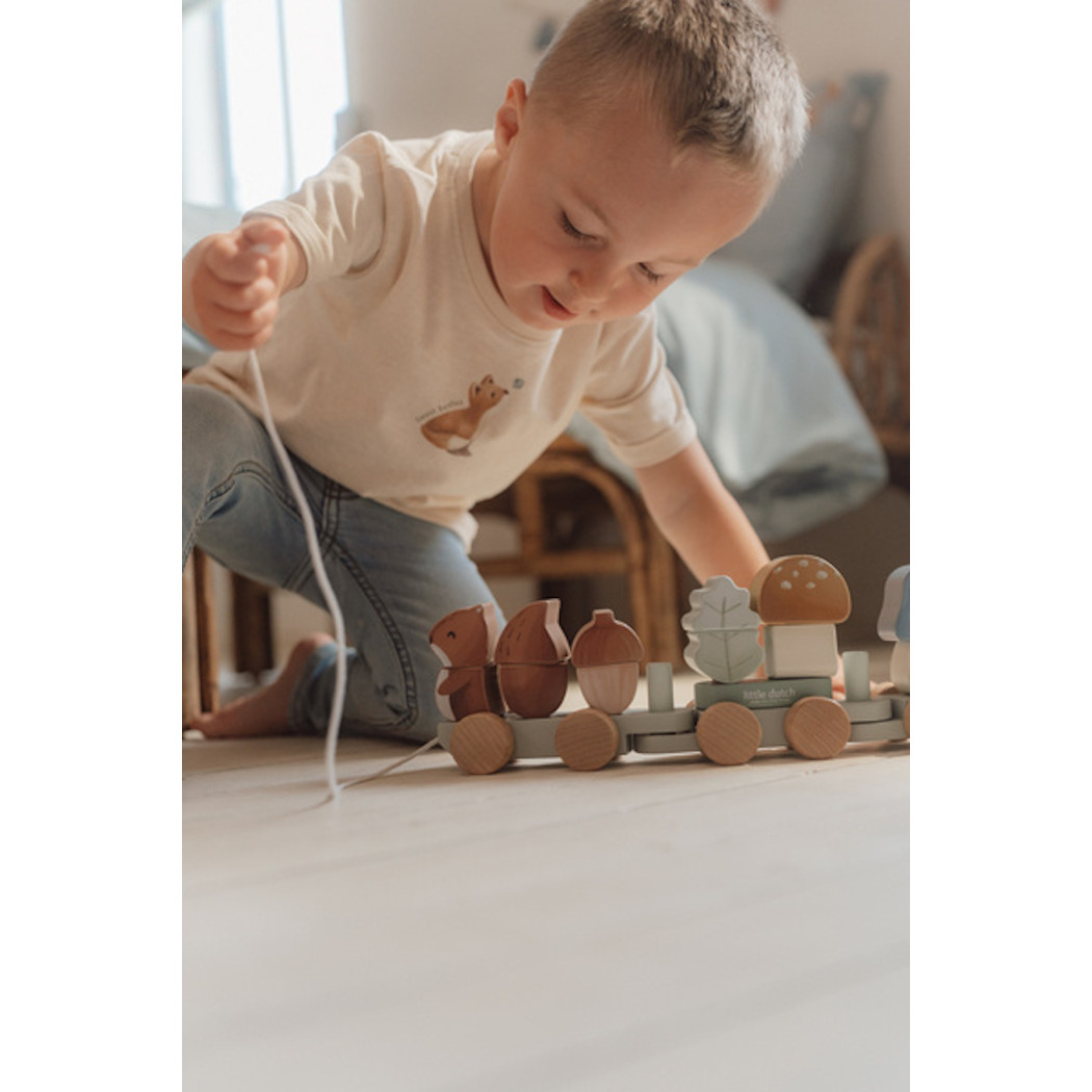 Leśny Pociąg z Wiewiórką - Zabawka do Układania i Ciągnięcia - Układanka - Forest Friends - Little Dutch