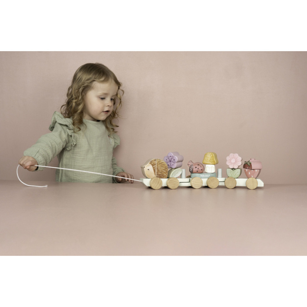 Ogrodowy Pociąg z Jeżem - Zabawka do Układania i Ciągnięcia - Układanka - Fairy Garden - Little Dutch