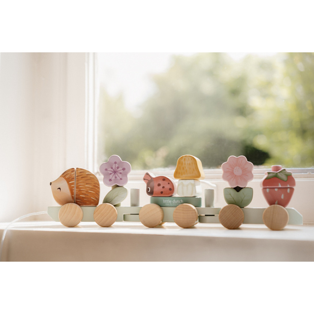 Ogrodowy Pociąg z Jeżem - Zabawka do Układania i Ciągnięcia - Układanka - Fairy Garden - Little Dutch