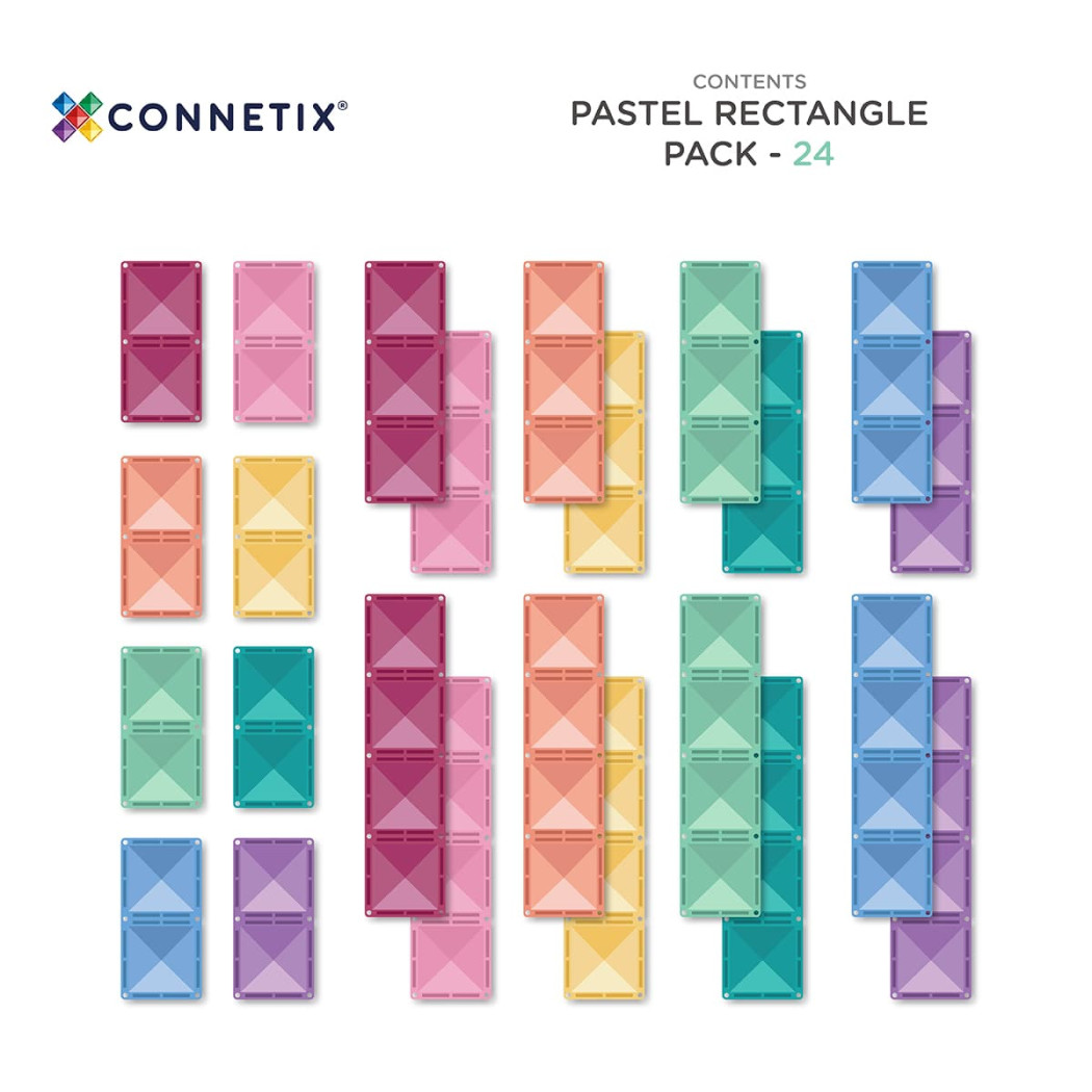 Pastelowe Prostokąty - Klocki Magnetyczne - Pastel Rectangle Pack - 24 Elementy - Connetix