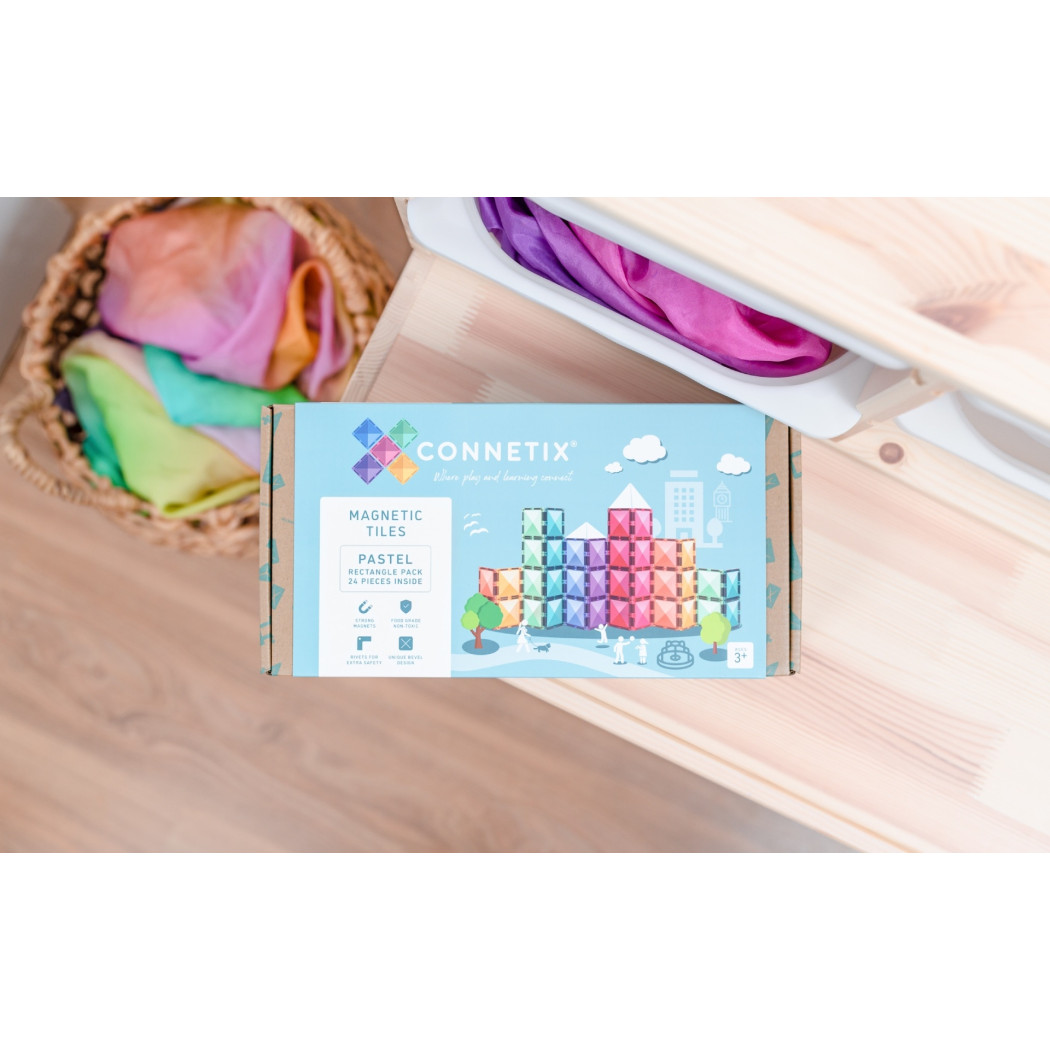 Pastelowe Prostokąty - Klocki Magnetyczne - Pastel Rectangle Pack - 24 Elementy - Connetix