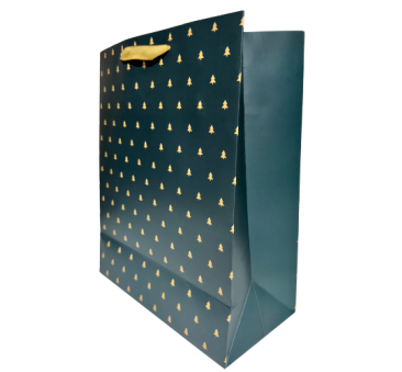 Złote Choinki - Średnia Torebka z Kokardką - Elegancka Świąteczna Torba Prezentowa - 32x26x13 cm