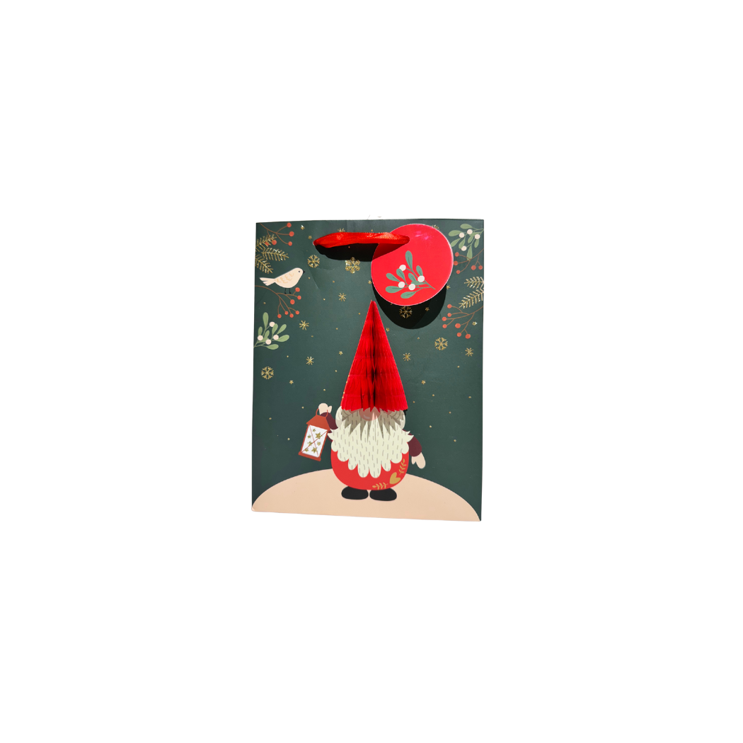 Mała Torebka - Mikołaj z Czapką 3D - Mała Świąteczna Torba Prezentowa - 23x18x10 cm