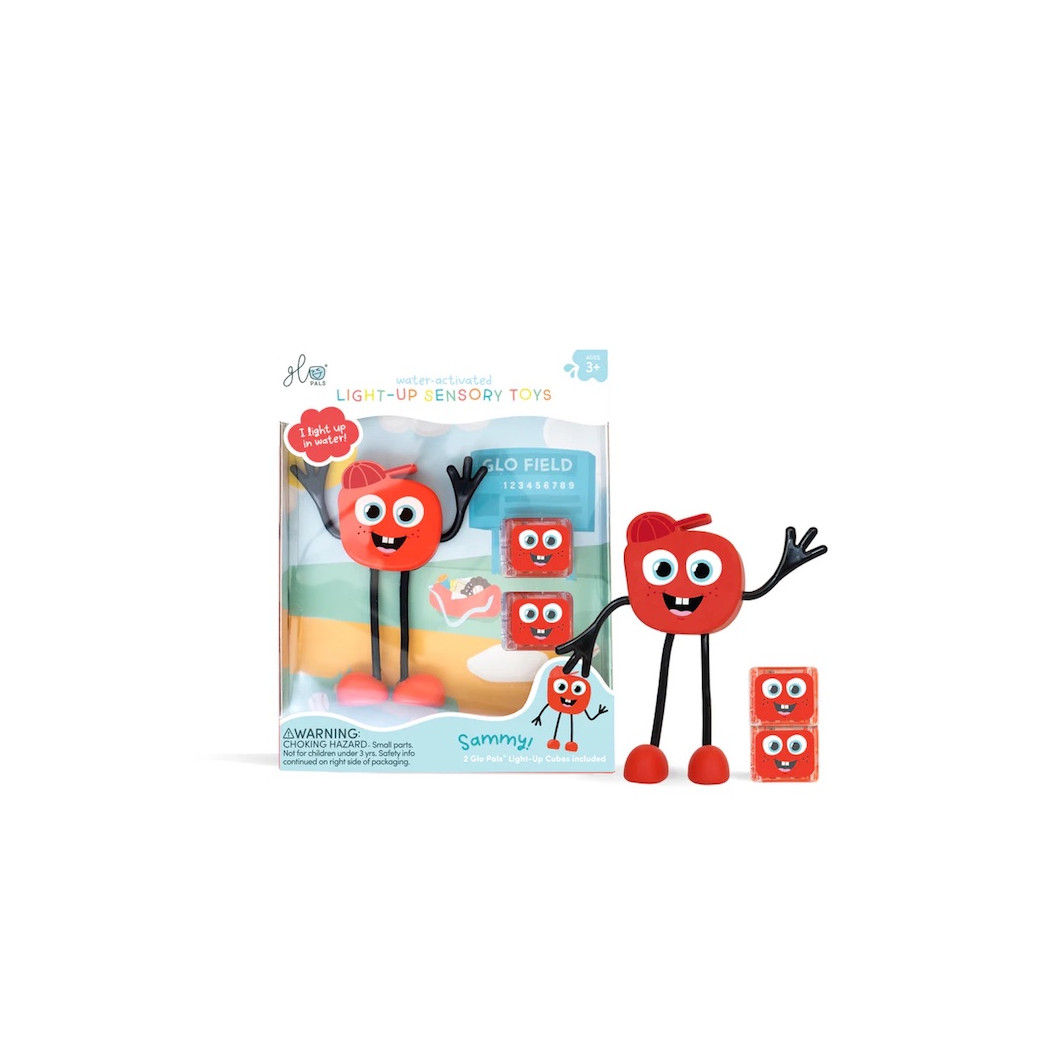 Postać Sammy oraz 2 kostki Sensoryczne Świecące w Wodzie - Kolor Czerwony - Glo Pals