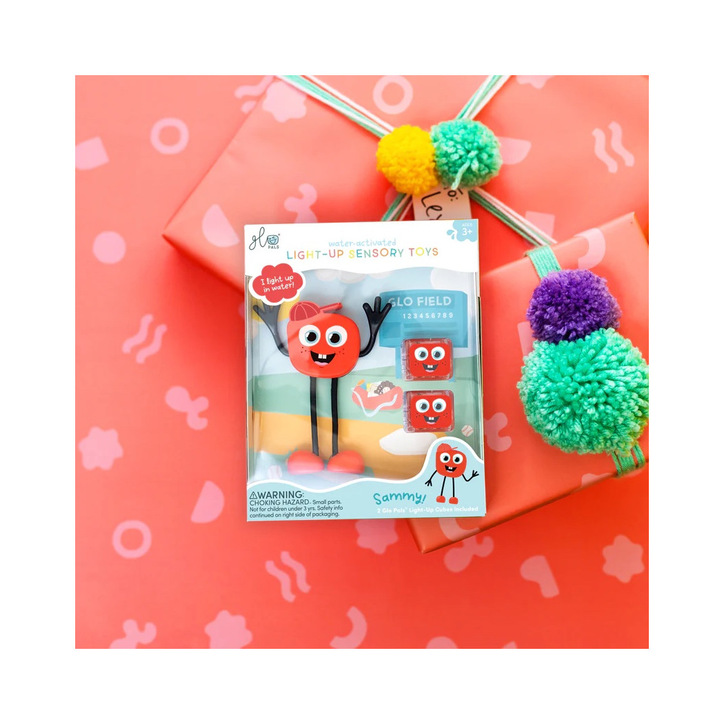 Postać Sammy oraz 2 kostki Sensoryczne Świecące w Wodzie - Kolor Czerwony - Glo Pals