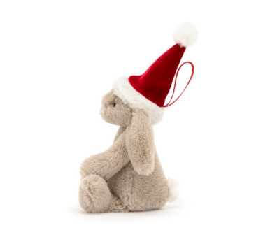 Zawieszka Króliczek w Czapce Mikołaja - Pluszowa Maskotka Bombka 13 cm - JellyCat