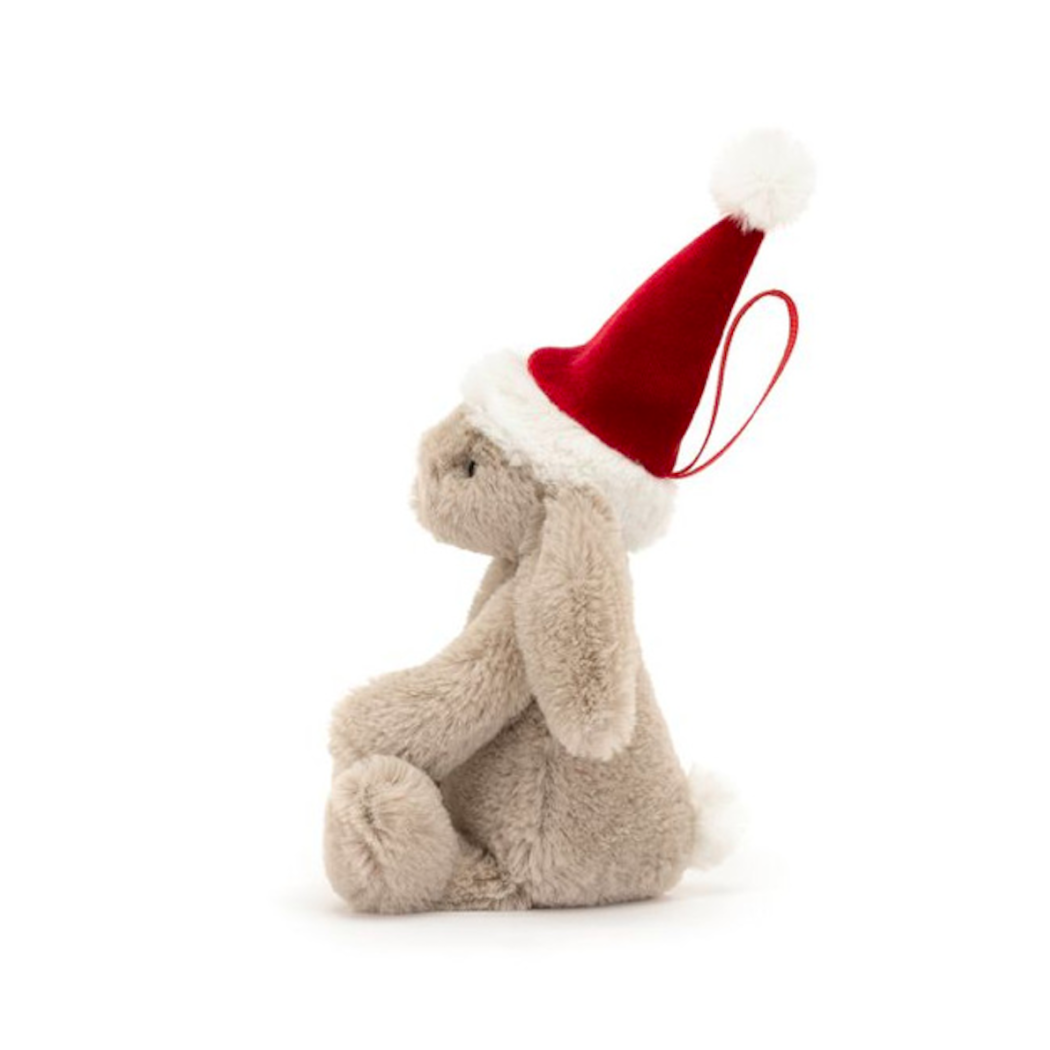 Zawieszka Króliczek w Czapce Mikołaja - Pluszowa Maskotka Bombka 13 cm - JellyCat