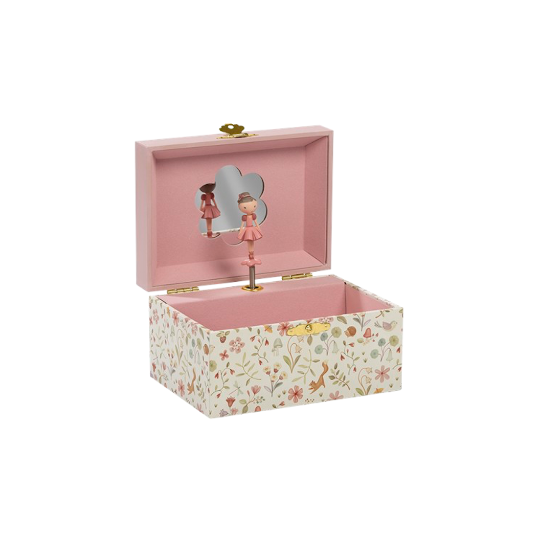 Różowa w Kwiaty Duża Szkatułka na Biżuterię Pozytywką i Baletnicą - Rosa - Little Dutch