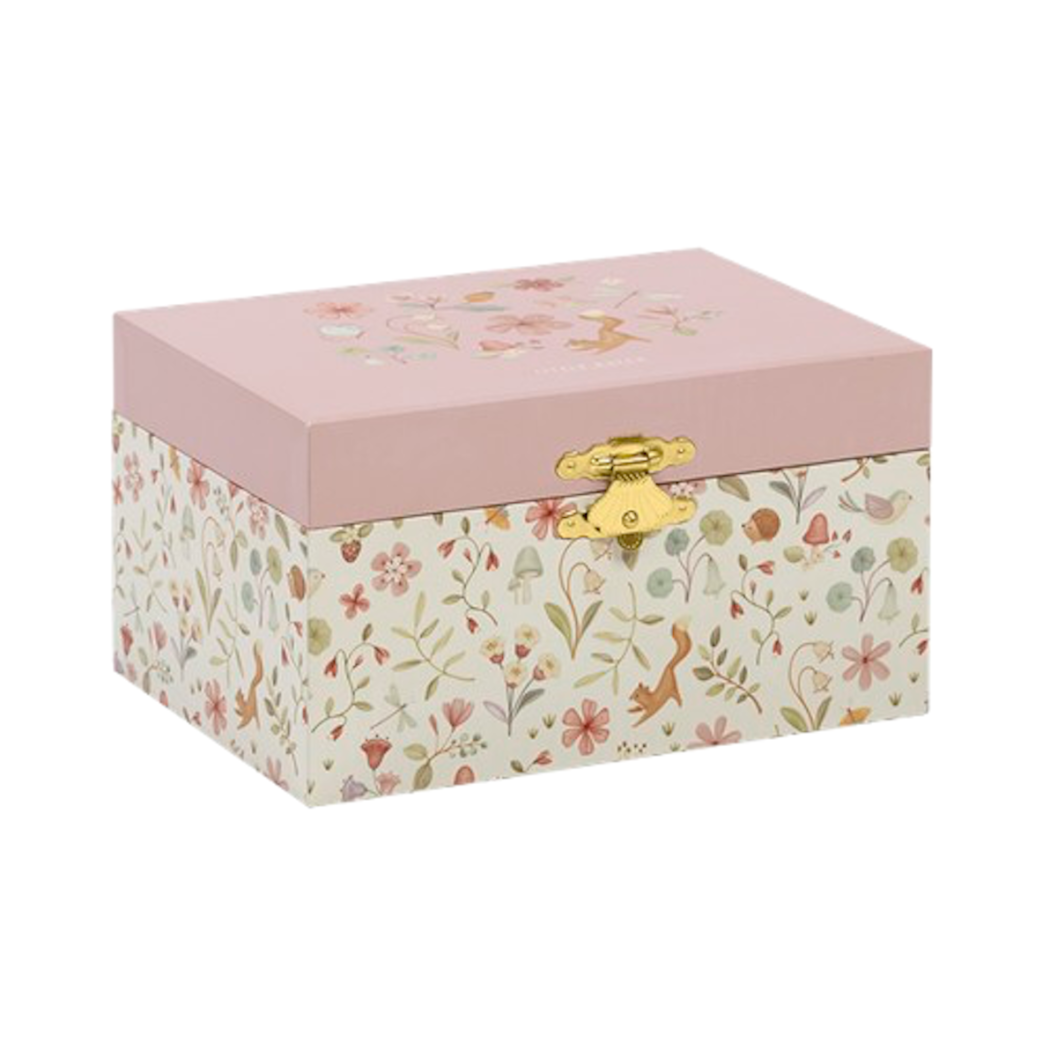 Różowa w Kwiaty Duża Szkatułka na Biżuterię Pozytywką i Baletnicą - Rosa - Little Dutch