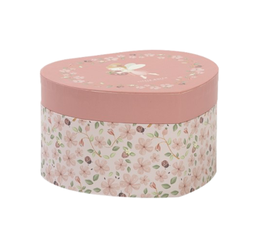 Różowa Szkatułka na Biżuterię w Kształcie Serca z Pozytywką i Wróżką - Fairy Garden - Little Dutch