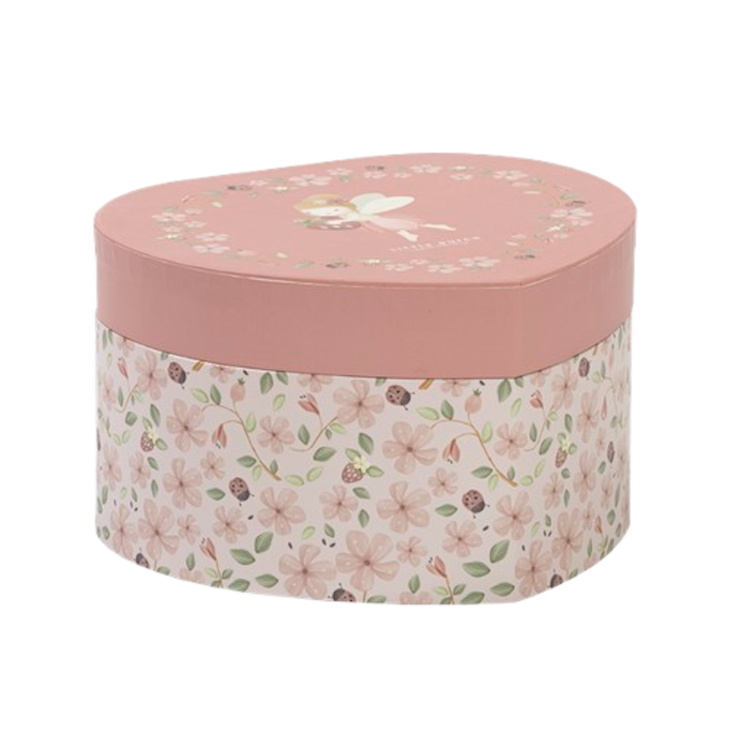 Różowa Szkatułka na Biżuterię w Kształcie Serca z Pozytywką i Wróżką - Fairy Garden - Little Dutch