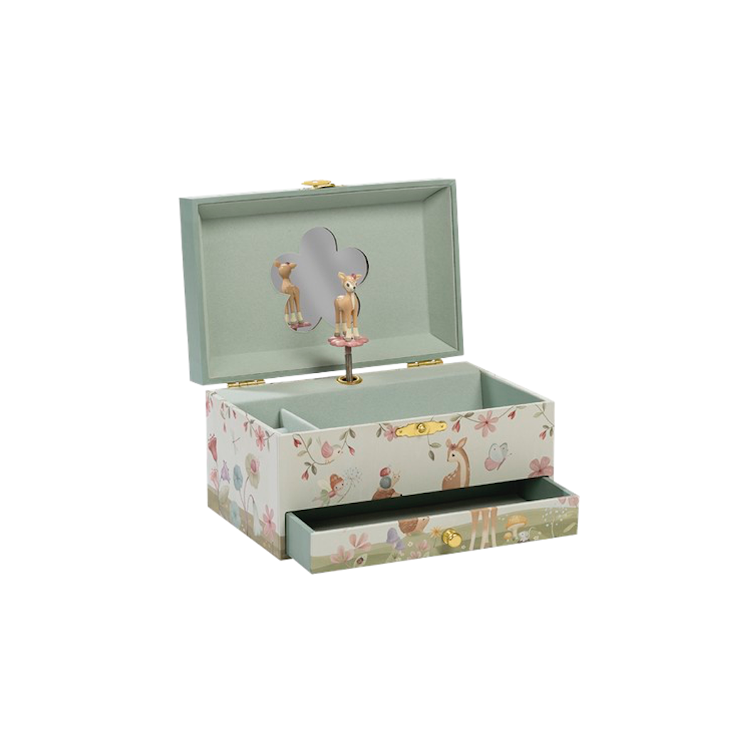 Szałwiowa w Kwiaty Szkatułka na Biżuterię z Pozytywką i Sarenką - Fairy Garden - Little Dutch