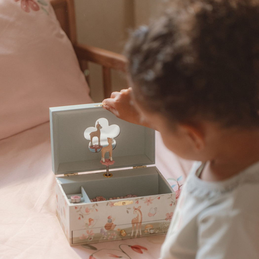 Szałwiowa w Kwiaty Szkatułka na Biżuterię z Pozytywką i Sarenką - Fairy Garden - Little Dutch