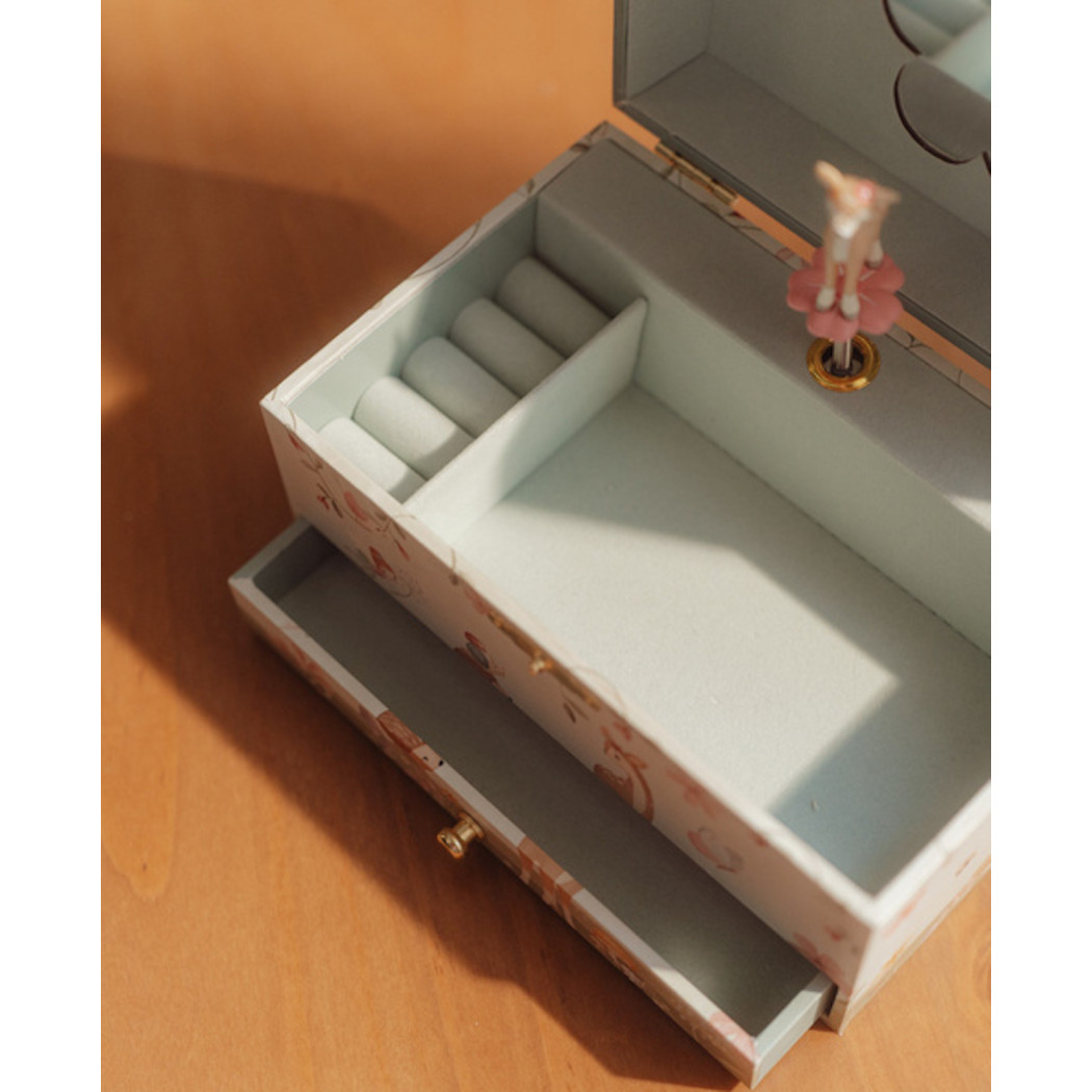 Szałwiowa w Kwiaty Szkatułka na Biżuterię z Pozytywką i Sarenką - Fairy Garden - Little Dutch