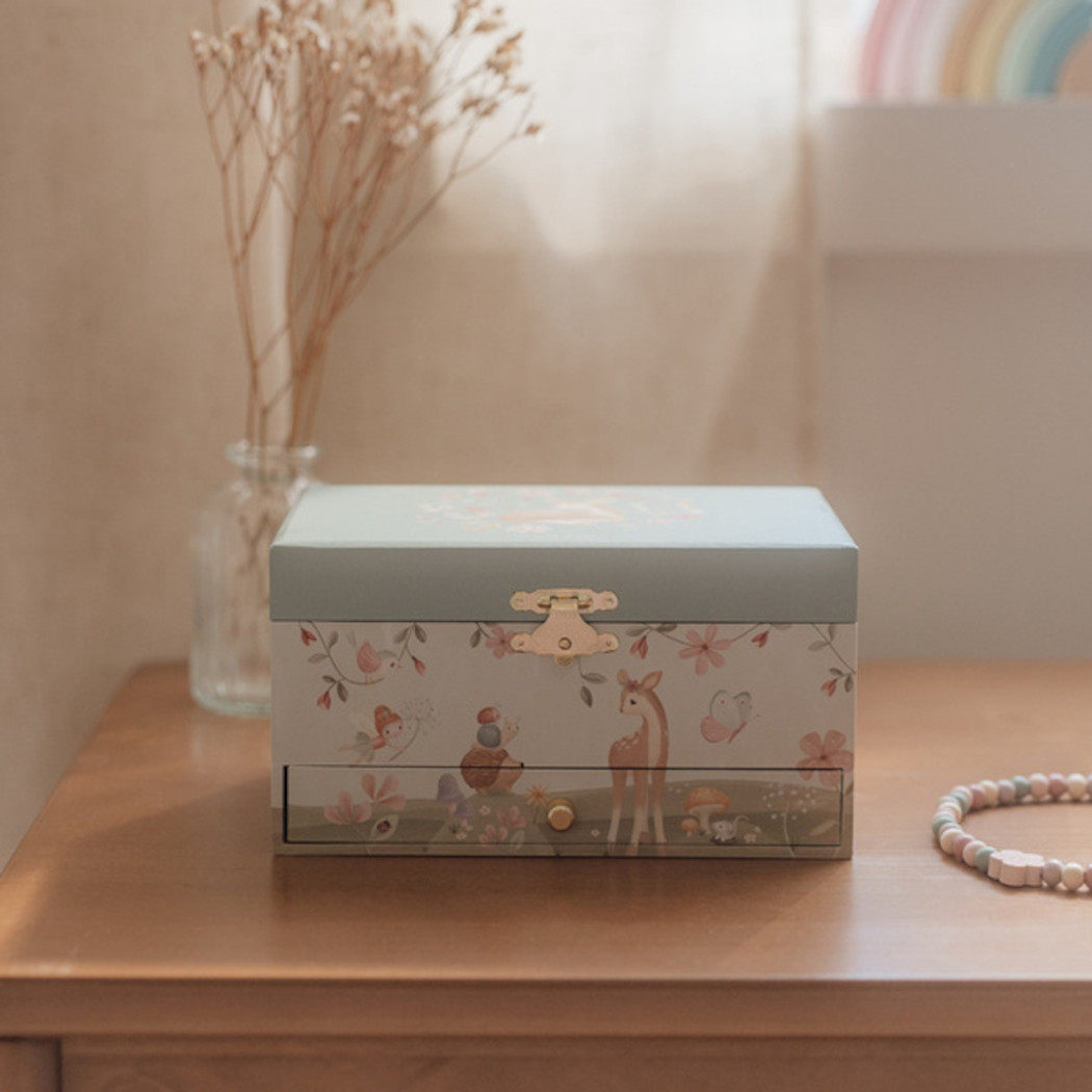 Szałwiowa w Kwiaty Szkatułka na Biżuterię z Pozytywką i Sarenką - Fairy Garden - Little Dutch