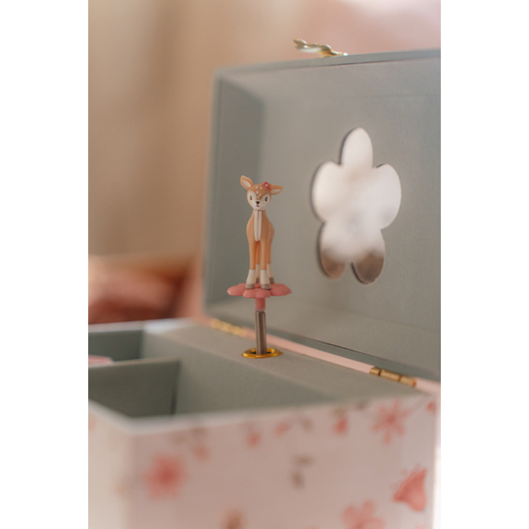 Szałwiowa w Kwiaty Szkatułka na Biżuterię z Pozytywką i Sarenką - Fairy Garden - Little Dutch