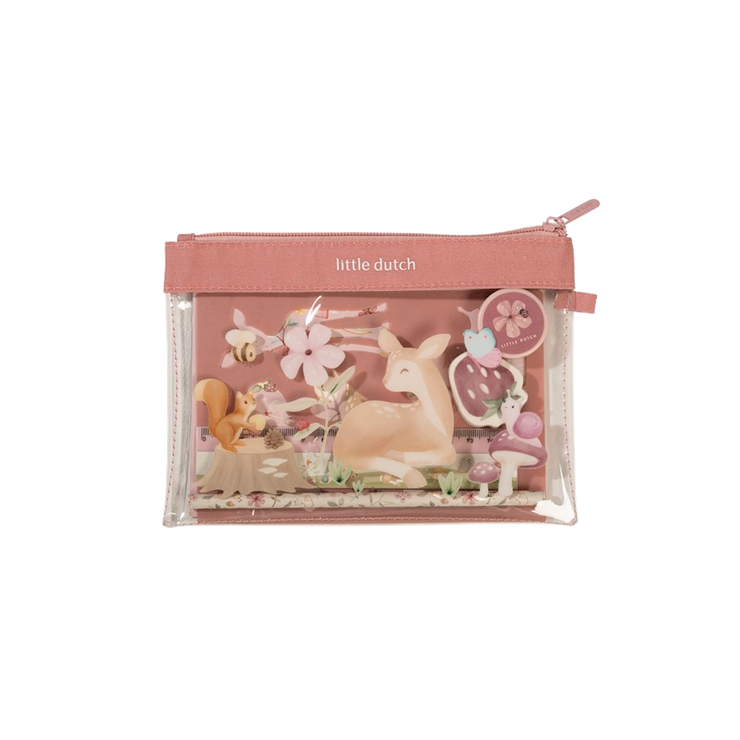 Różowy Piórnik z Zestawem Artykułów Papierniczych - Notes, Ołówek - Fairy Garden - Little Dutch
