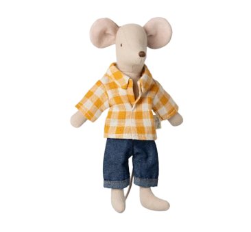 PROMOCJA Myszka Tata w Żółtej Kraciastej Koszuli - Dad Mouse - Maileg