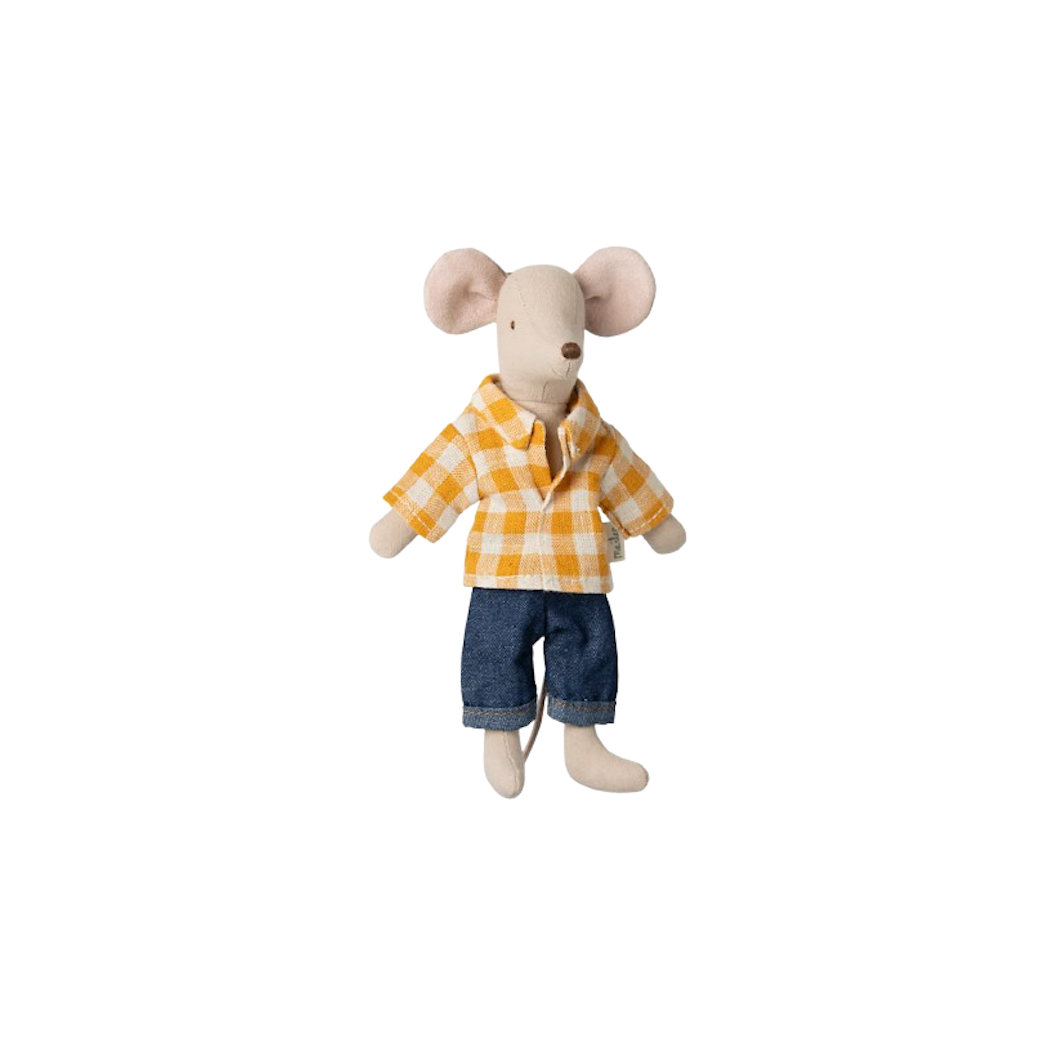 PROMOCJA Myszka Tata w Żółtej Kraciastej Koszuli - Dad Mouse - Maileg