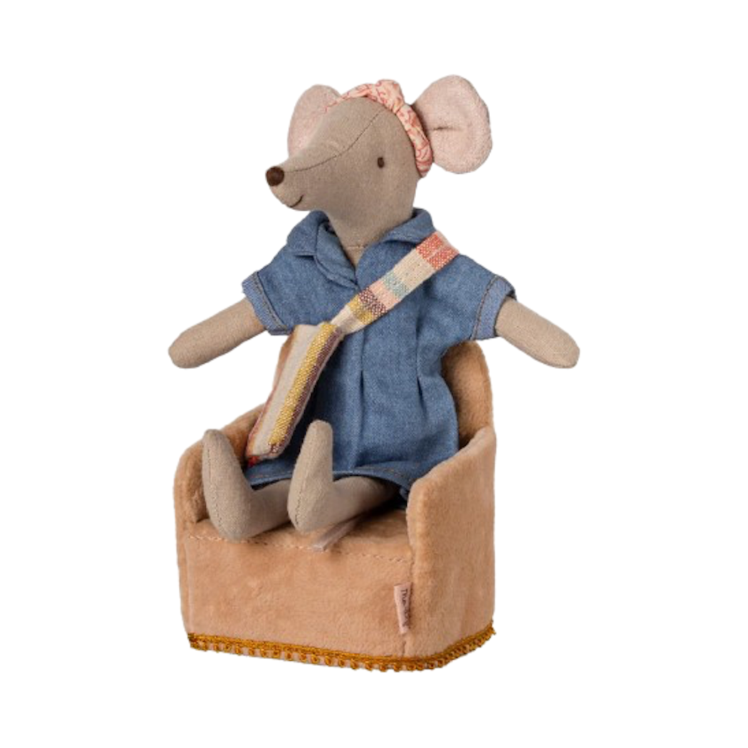 Pudrowo Różowy Welurowy Fotel - Akcesoria Dla Myszek - Maileg