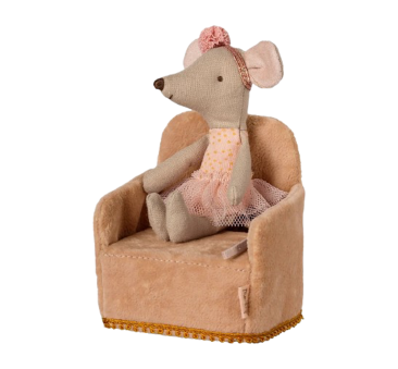 Pudrowo Różowy Welurowy Fotel - Akcesoria Dla Myszek - Maileg