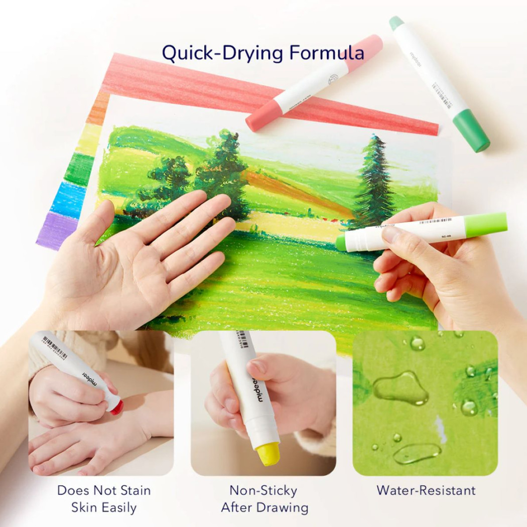 Wiaderko Szybkoschnących Miękkich Zmywalnych Kredek - 12 Kolorów - Mideer