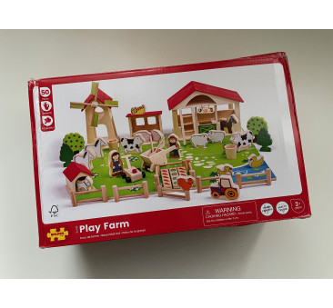 OUTLET Farma Drewniana - Zabawa w Farmera - Stajnia Wiatrak Figurki - 48 elementów - BigJigs