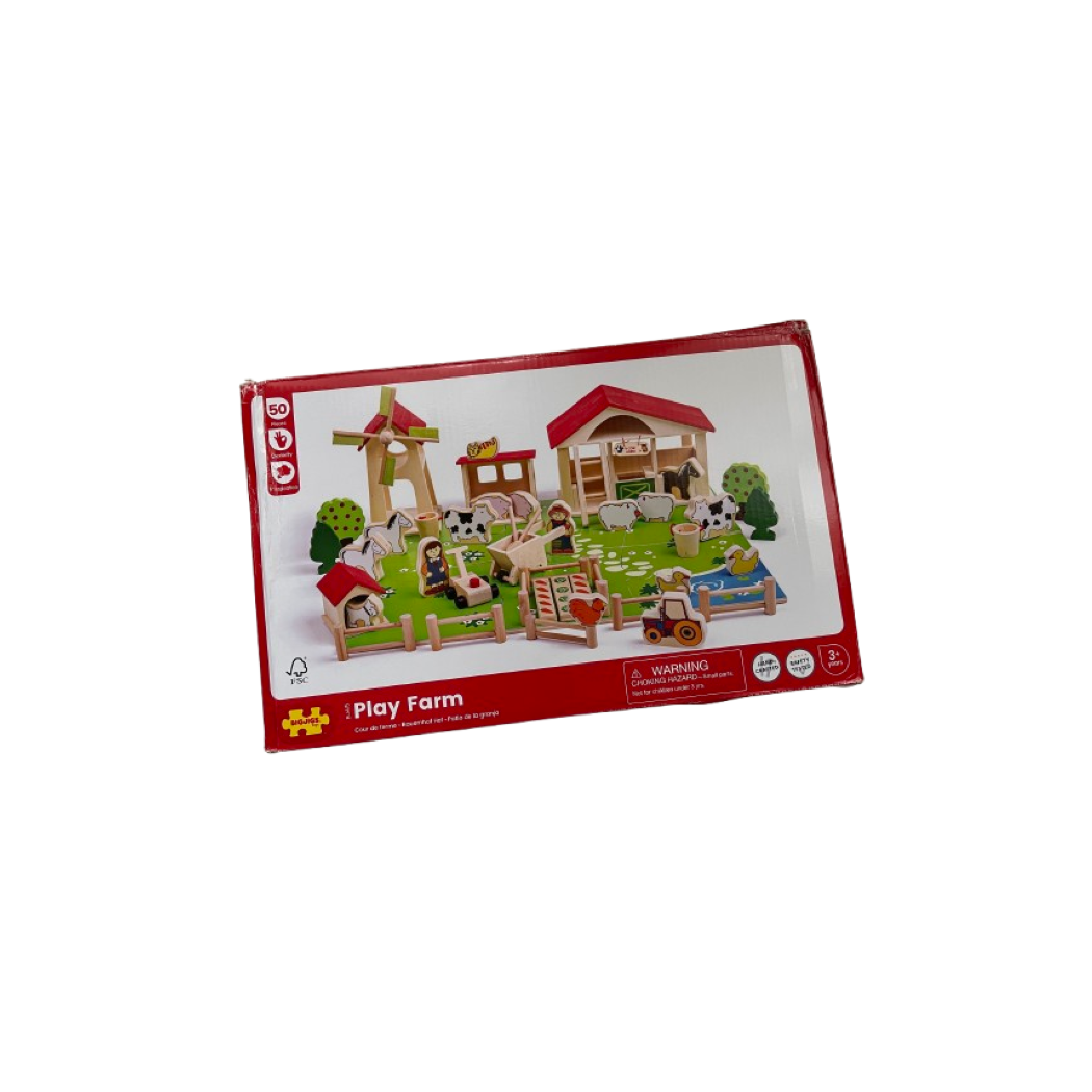 OUTLET Farma Drewniana - Zabawa w Farmera - Stajnia Wiatrak Figurki - 48 elementów - BigJigs