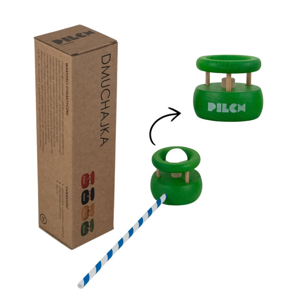 DMUCHAJKA ZIELONA - Drewniana Zabawka Pomoc Logopedyczna - PILCH