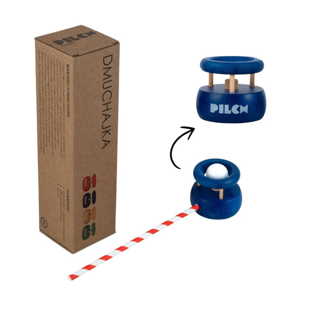 DMUCHAJKA NIEBIESKA - Drewniana Zabawka Pomoc Logopedyczna - PILCH