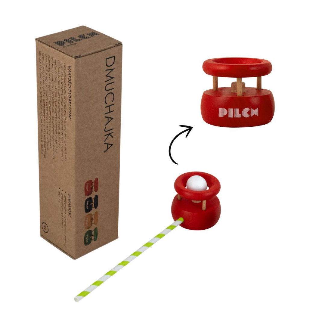 DMUCHAJKA CZERWONA - Drewniana Zabawka Pomoc Logopedyczna -  PILCH
