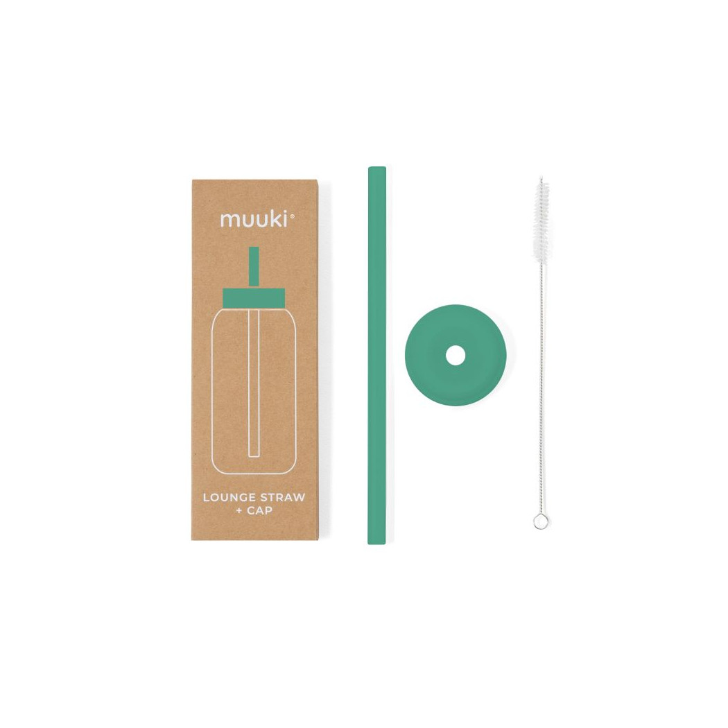 Frosted Green - Silikonowa Słomka i Nakładka na Szklaną Butelkę 720 ml - Muuki