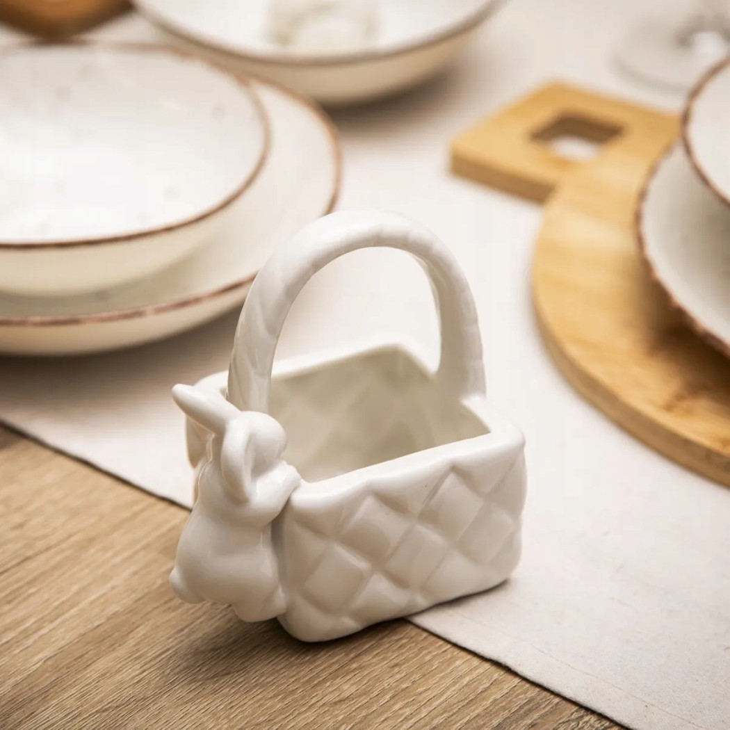 Koszyczek Dekoracyjny z Zajączkiem - Ceramiczny - Altom Design