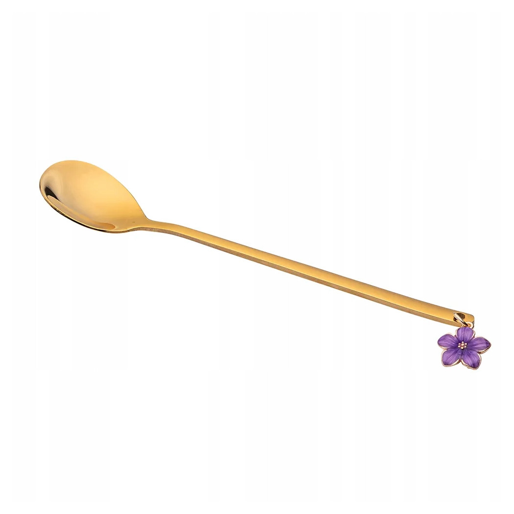 Złote Łyżeczki do Herbaty z Zawieszką - Zestaw Czterech - Kwiatek - Altom Design