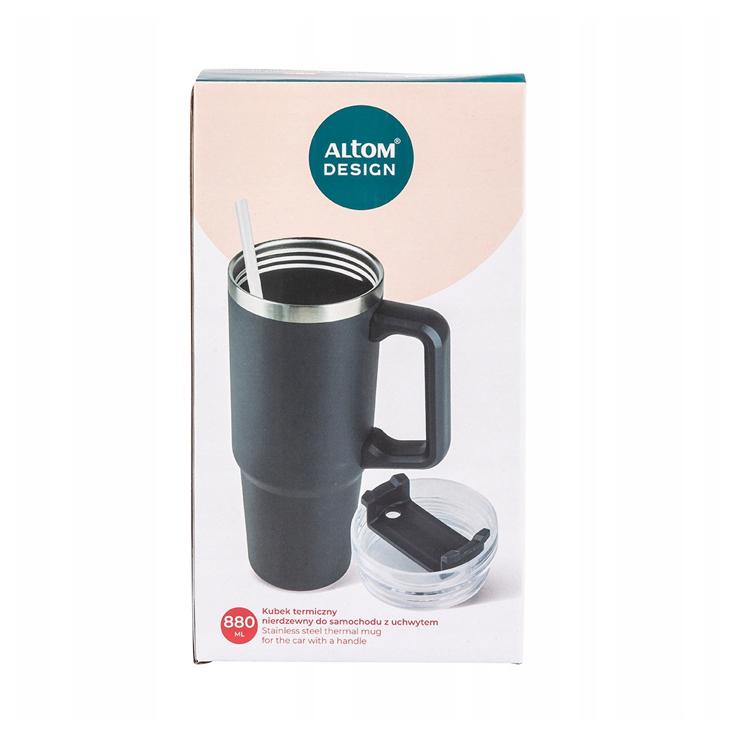 Granatowy Kubek Nierdzewny - Termiczny do Samochodu z Uchwytem - 880 ml - Altom Design