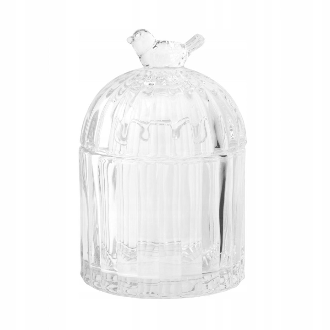 Szklany Pojemnik z Dekoracyjnym Ptaszkiem - 8x8x12 cm - Altom Design