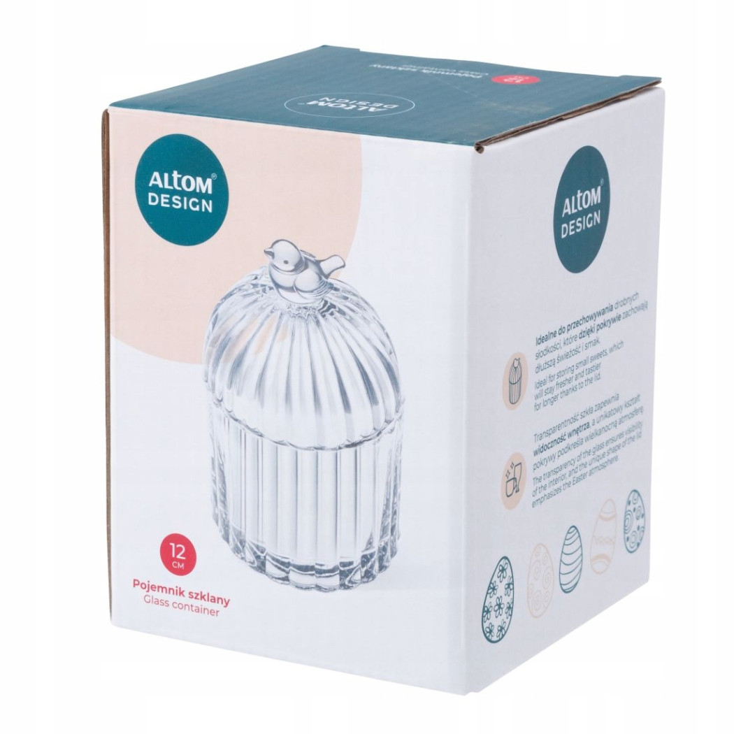 Szklany Pojemnik z Dekoracyjnym Ptaszkiem - 8x8x12 cm - Altom Design
