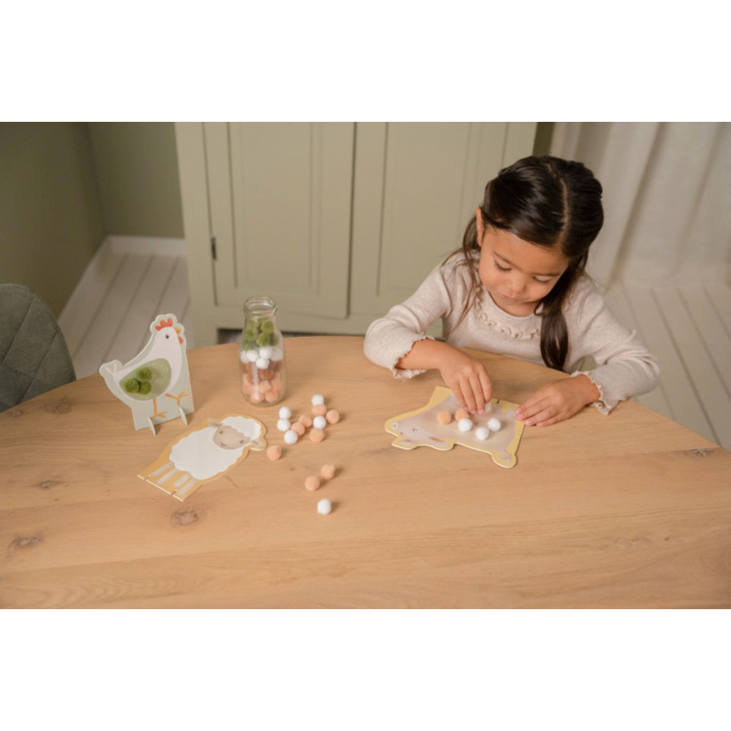 Karty z Pomponami Little Farm - Cztery Plansze w Kształcie Zwierząt - Little Dutch