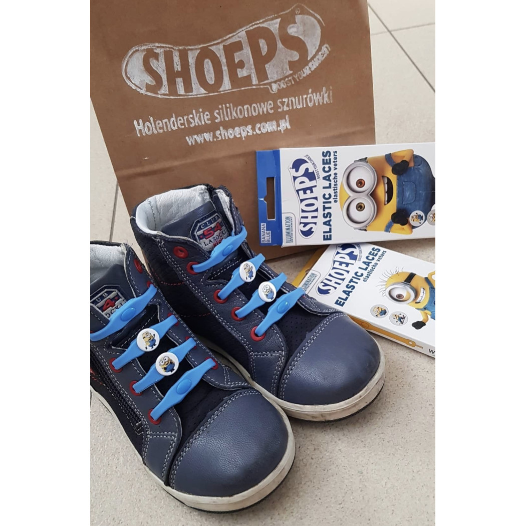 Niebieskie Silikonowe Sznurówki z Minionkami 14 szt. - Edycja Limitowana - SHOEPS