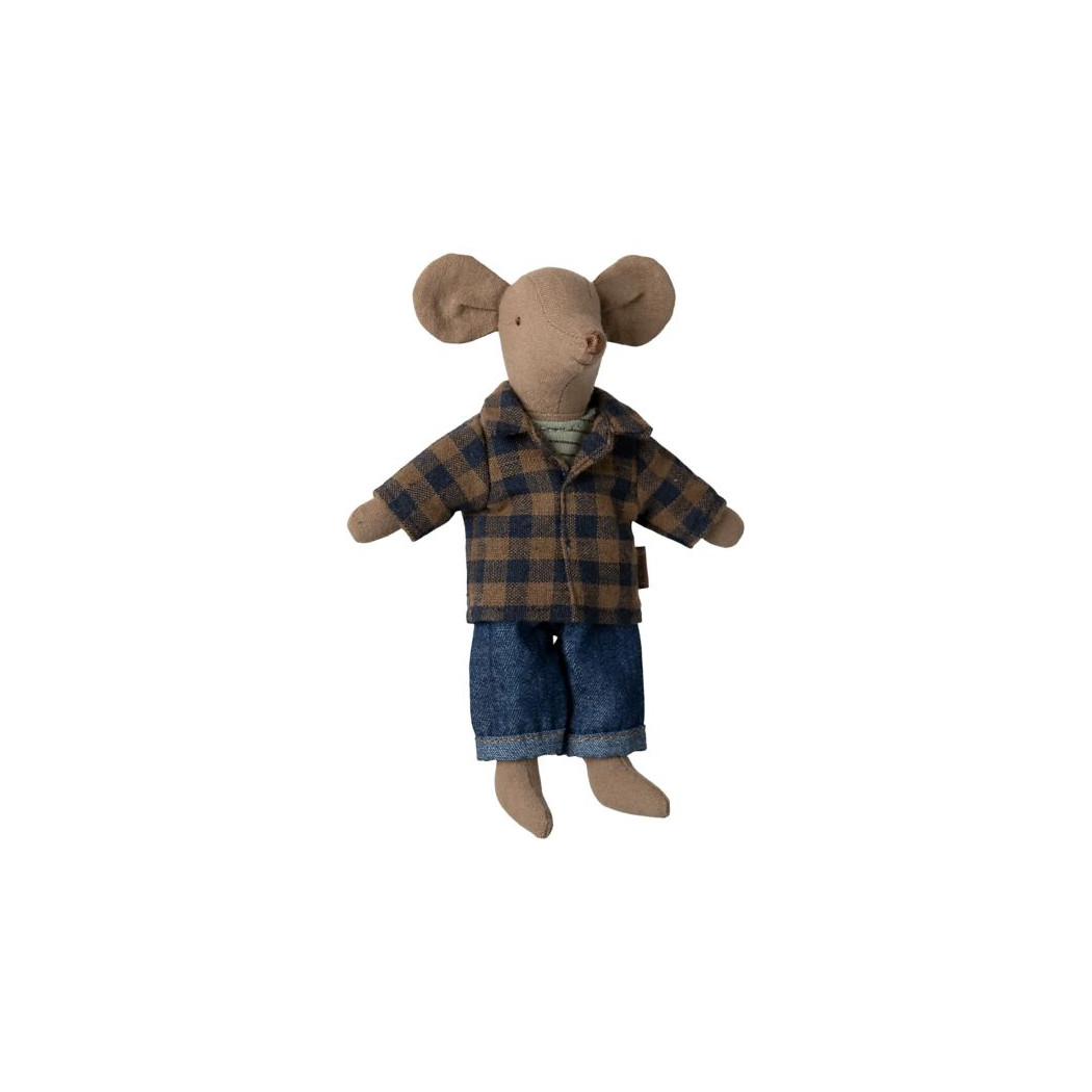Myszka Tata w Brązowej Koszuli w Kratę - Dad Mouse - Maileg