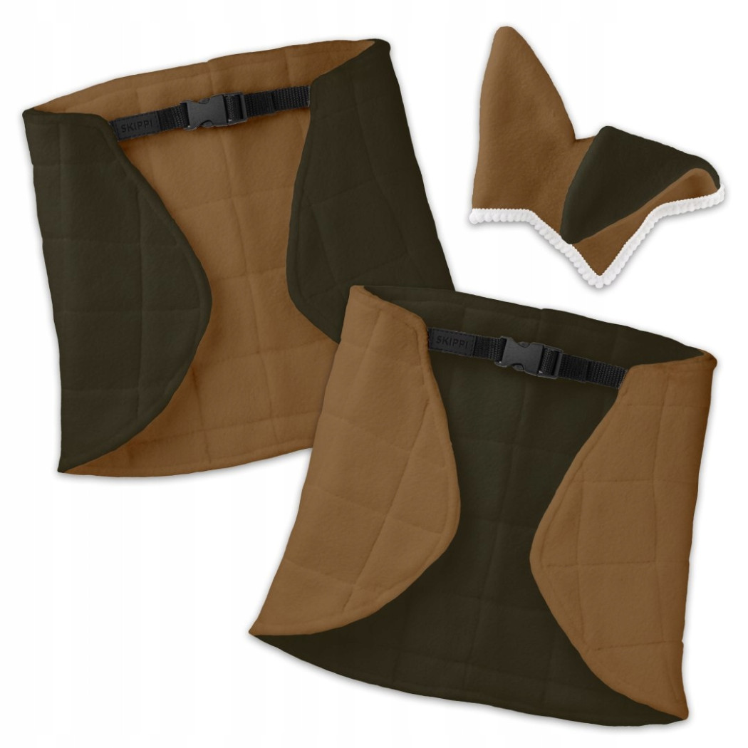 Beż i Oliwka - Derka Dwustronna i Nauszniki dla Hobby Horse / Konika na Kiju na Patyku - Skippi